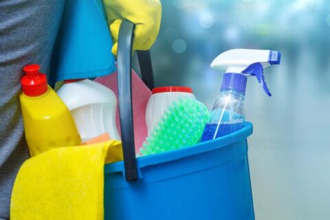 bucket of cleaning supplies