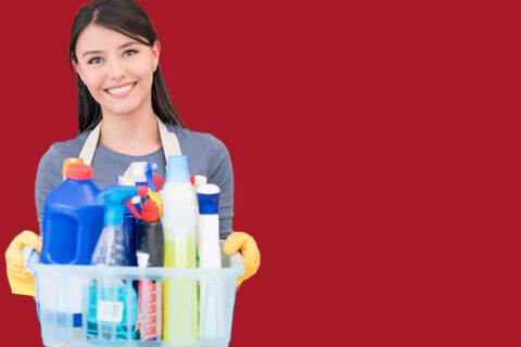 woman with cleaning supplies